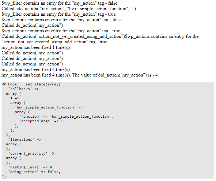 the output of the wp_actions sample code