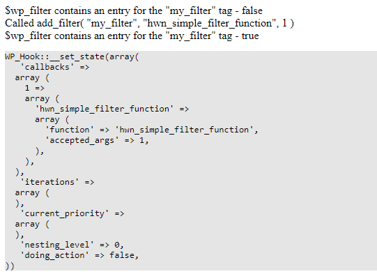 the output of the wp_filter sample code